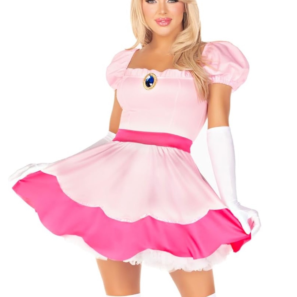 Princess Peach Costume Women Halloween Cosplay Adult Pink Dress Only (Large)
